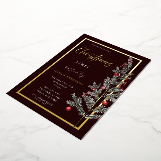 金伝統的箔クリスマスツリークリスマスパーティー 箔招待状 (回転した状態)