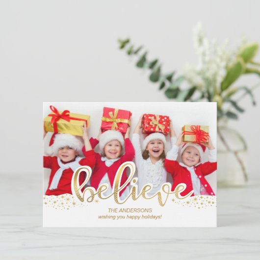 金信じ箔エフェクトクリスマスホリデーフォト シーズンカード (スタンド正面)