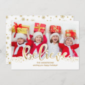 金信じ箔エフェクトクリスマスホリデーフォト シーズンカード (正面/裏面)