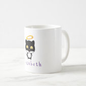 金光背かわいい天使の黒猫パーソナライズされた コーヒーマグカップ (正面右)