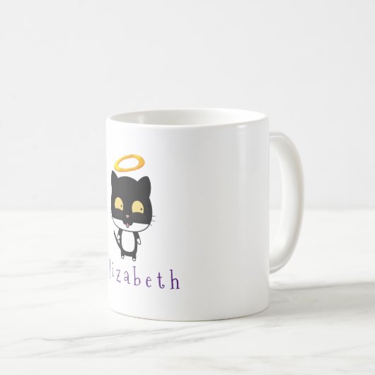 金光背かわいい天使の黒猫パーソナライズされた コーヒーマグカップ (正面右)