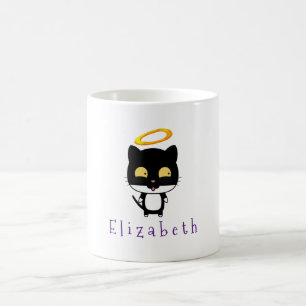 金光背かわいい天使の黒猫パーソナライズされた コーヒーマグカップ