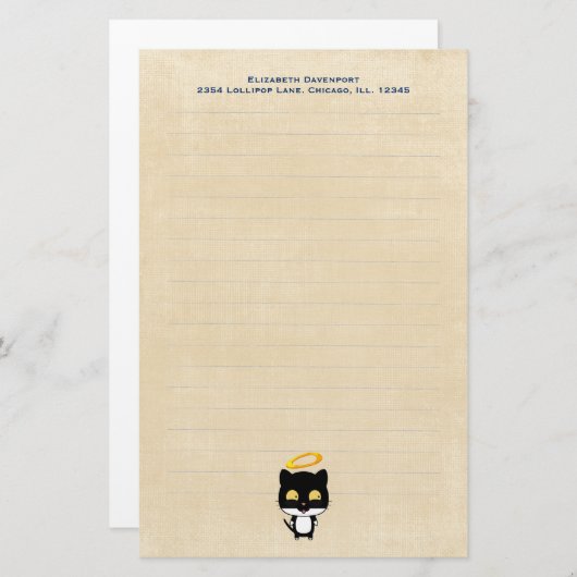 金光背かわいい天使の黒猫パーソナライズされた 便箋 (正面/裏面)