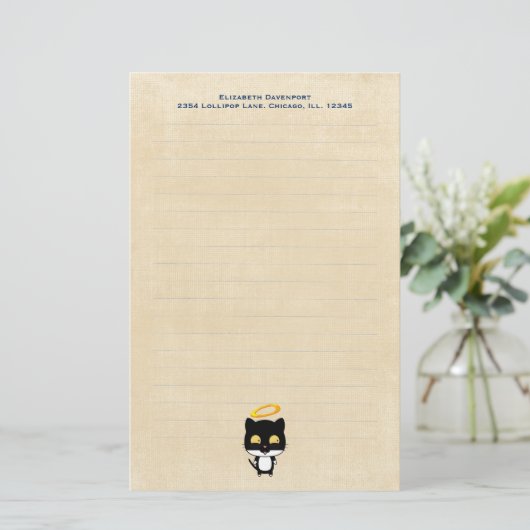 金光背かわいい天使の黒猫パーソナライズされた 便箋 (スタンド正面)