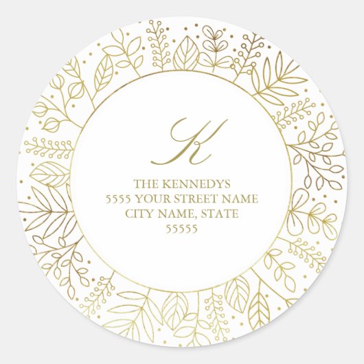 金円の冬の群葉の差出人住所Sticke ラウンドシール (正面)