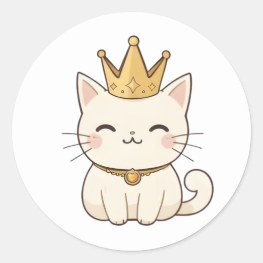 金冠のかわいい猫のデザイン ラウンドシール (正面)