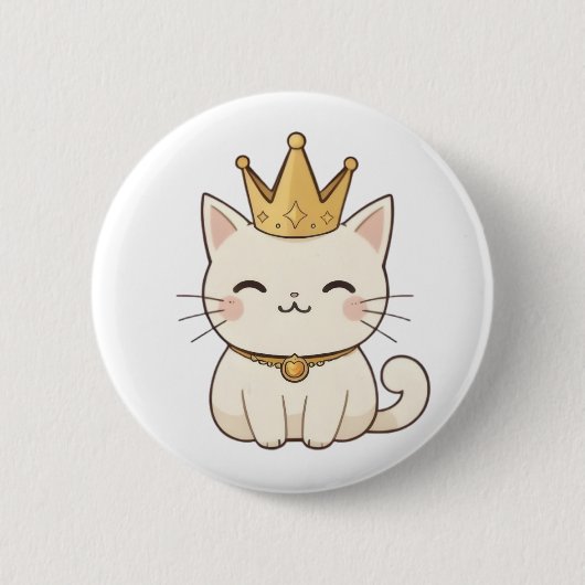 金冠のロイヤルキャット かわいいデザイン 缶バッジ (正面)