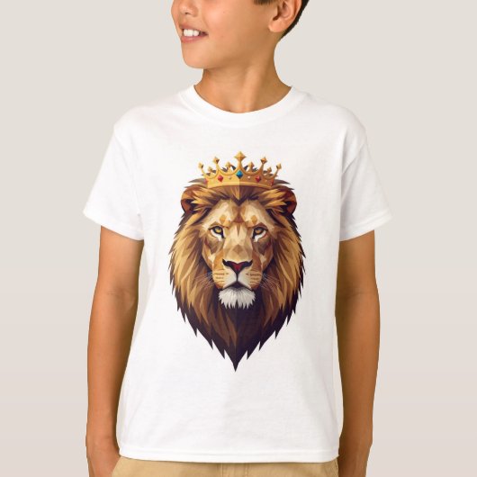 金冠をかぶったライオン キッズTシャツ Tシャツ (正面)