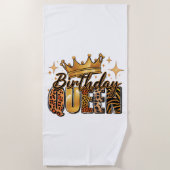 金冠ヒョウ柄の誕生日女王様 ビーチタオル (正面)