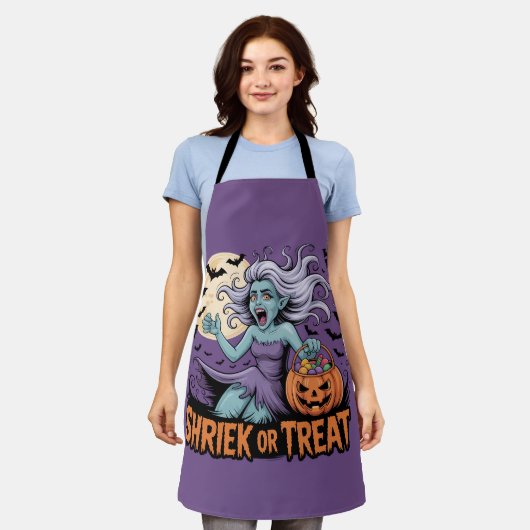 金切り声または治療 | バンシーおもしろいハロウィーン エプロン (着用した状態)