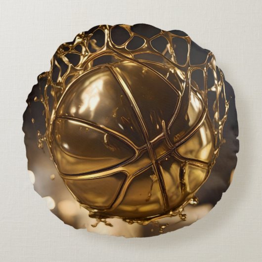 「金勝ち：ネットボールがキラキラするネットに捕まる」 ラウンドクッション (正面)