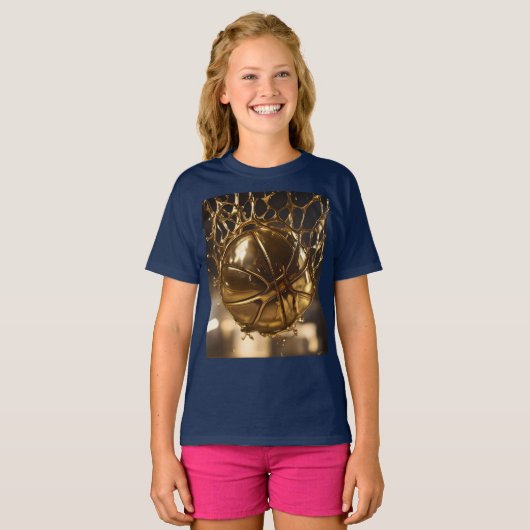 「金勝ち：ネットボールがキラキラするネットに捕まる」 Tシャツ (正面フル)