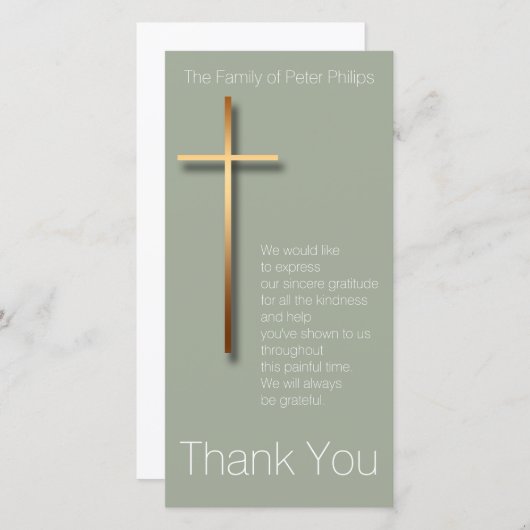 金十字の悔やみや弔慰は選びます色2を感謝していしています サンキューカード (正面/裏面)