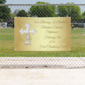 金十字の《キリスト教》洗礼式や命名式の洗礼の旗 横断幕 (インサイチュ)