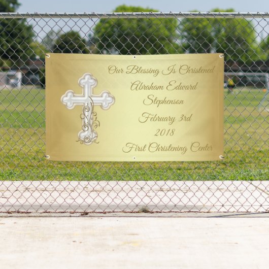 金十字の《キリスト教》洗礼式や命名式の洗礼の旗 横断幕 (インサイチュ)