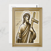 金十字架を思いやりに抱くイエス ポストカード (正面/裏面)