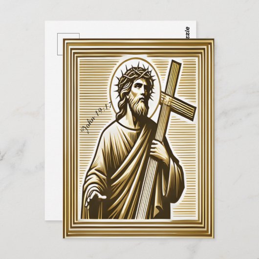 金十字架を思いやりに抱くイエス ポストカード (正面/裏面)