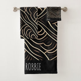 金型カット様式木材モノクロムパタモダンーン バスタオルセット