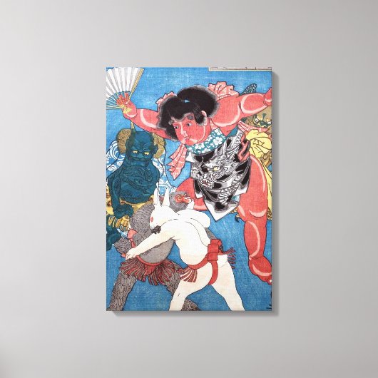 金太郎と動物,国芳金太郎動物・国芳・浮世絵 キャンバスプリント (正面)