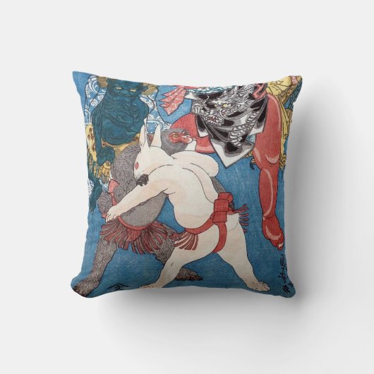 金太郎と動物、国芳Kintaro及び動物、Kuniyoshi、Ukiyo-e クッション (正面)