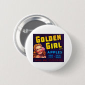 金女の子のりんご 缶バッジ (正面&裏面)