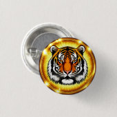 金威厳のあるの光を持つ白熱［赤熱］光を放つ虎の頭 缶バッジ (正面&裏面)