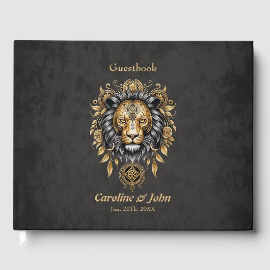 金威厳のあるの獅子の頭に黒い牡丹。 ゲストブック (正面)