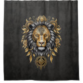 金威厳のあるの獅子の頭に黒い牡丹。 シャワーカーテン (正面)
