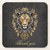 金威厳のあるの獅子の頭に黒い牡丹。 スクエアペーパーコースター (正面)