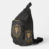 金威厳のあるの獅子の頭に黒い牡丹。 スリングバッグ (右コーナー)