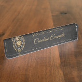 金威厳のあるの獅子の頭に黒い牡丹。 デスクネームプレート (側面)