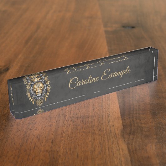 金威厳のあるの獅子の頭に黒い牡丹。 デスクネームプレート (側面)