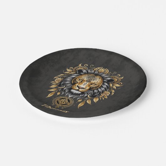 金威厳のあるの獅子の頭に黒い牡丹。 ペーパープレート (アングル)