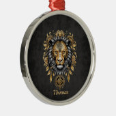 金威厳のあるの獅子の頭に黒い牡丹。 メタルオーナメント (右)