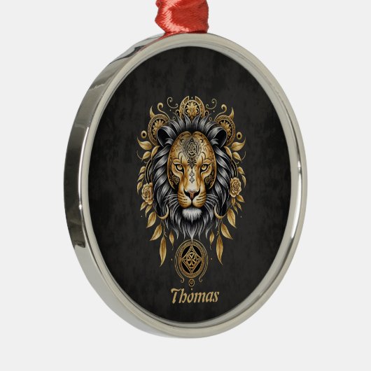 金威厳のあるの獅子の頭に黒い牡丹。 メタルオーナメント (右)