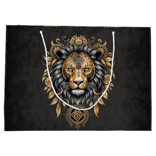 金威厳のあるの獅子の頭に黒い牡丹。 ラージペーパーバッグ (裏面)