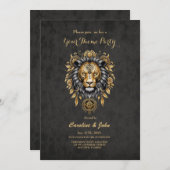 金威厳のあるの獅子の頭に黒い牡丹。 招待状 (正面/裏面)