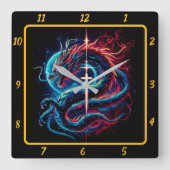金威厳のある十字の竜 スクエア壁時計 (正面)