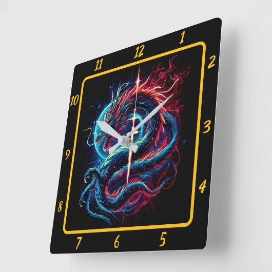 金威厳のある十字の竜 スクエア壁時計 (傾斜)