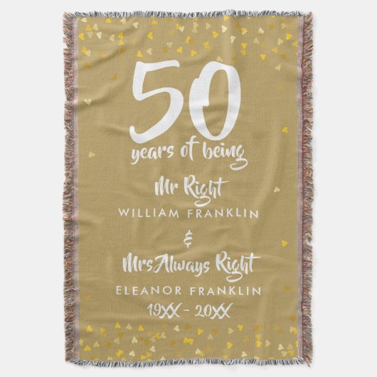 金婚式お祝いギフト Mr Mrs Right Fun Golden 50th Anniversary スローブランケット (正面縦)