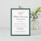 金婚式のお祝いに クラシック ゴールド グリーン 50周年記念の結婚式 招待状 (スタンド正面)