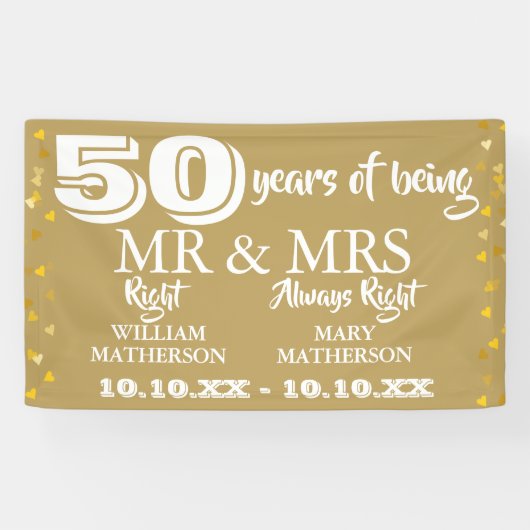 金婚式のお祝いに Mr Mrs Right Fun 50th Anniversary Gold He 横断幕 (横)