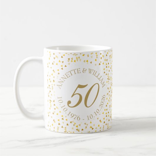 金婚式のゴールデンハートコンフェティ コーヒーマグカップ (左)