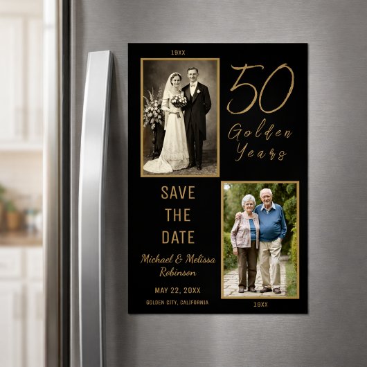 金婚式の記念に ブラックゴールドの結婚50周年記念 Save the Date マグネット招待状
