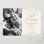 金婚式の記念写真のSave the Date ゴールド 箔招待状 (正面)