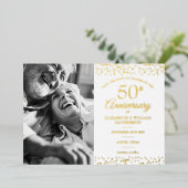 金婚式の記念写真のSave the Date ゴールド 箔招待状 (立ち正面)