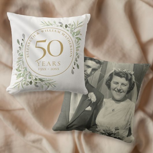 金婚式50周年記念フォト水彩グリーン クッション