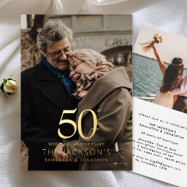 金婚式50周年記念2枚の写真ウエディング記念日 箔招待状