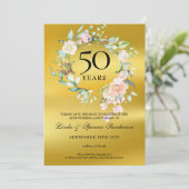 金婚式50周年記念 ゴールド箔押しフラワー セーブザデート (スタンド正面)
