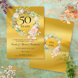 金婚式50周年記念 ゴールド箔押しフラワー セーブザデート